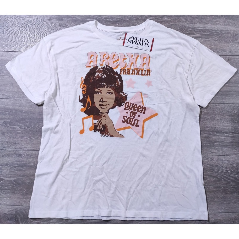 Aretha Franklin Shirt Adult X-Large White Graphic Tee Queen Of Soul Womens